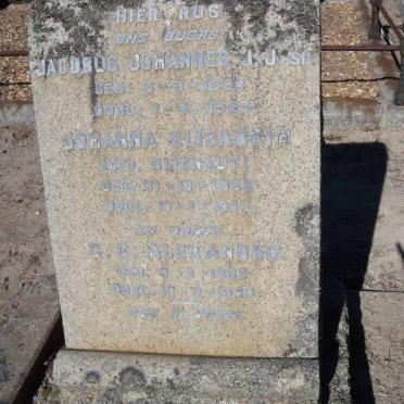 VILLIERS Jacobus Johannes J.J., de 1854-1923 &amp; Johanna Elizabeth BLIGNAUT 1856-1943 :: ALEXANDER C.G. 1882-1928