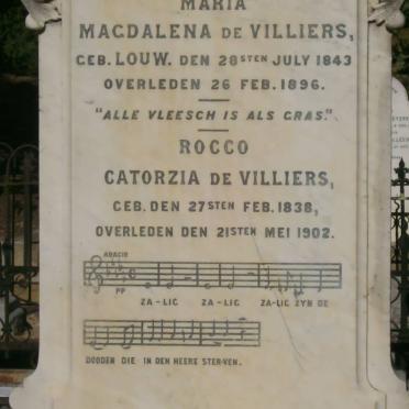 VILLIERS Rocco Catarozia, de 1838-1902 &amp; Maria Magdalena LOUW 1843-1896 
