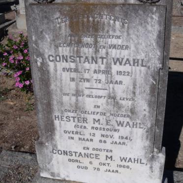 WAHL Constant -1922 &amp; Hester M.E. ROSSOUW -1941 :: WAHL Constance M. -1966