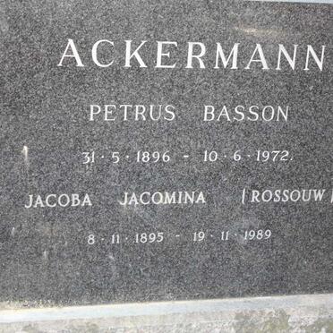 ACKERMANN Petrus Basson 1896-1972 &amp; Jacoba Jacomina ROUSSOUW 1895-1989