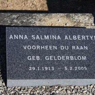 ALBERTYN Anna Salmina voorheen DU RAAN nee GELDERBLOM 1913-2005