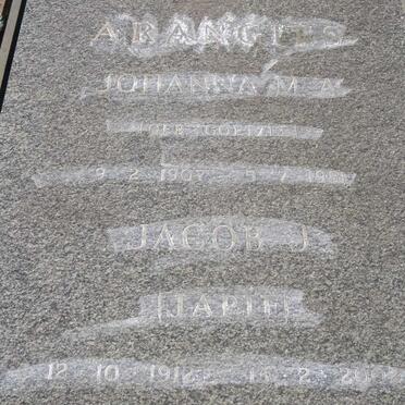 ARANGIES Jacob J. 1912-2002 &amp; Johanna M.A. COETZEE 1907-1981