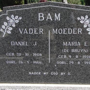 BAM Daniel J. 1908-1966 &amp; Maria E. DE BRUYN 1908-1993