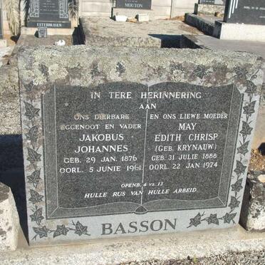 BASSON Jakobus Johannes 1876-1961 &amp; May Edith Chrisp KRYNAUW 1888-1974