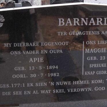 BARNARD Apie 1894-1982 &amp; Maggie CLAASSEN voorheen BURGER 1907-1999
