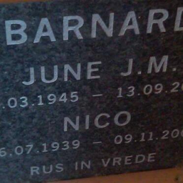 BARNARD Nico 1939-2007 &amp; June J.M. 1945-2005