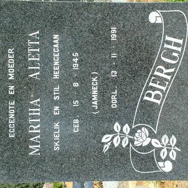 BERGH Martha Aletta nee JAMNECK 1945-1991