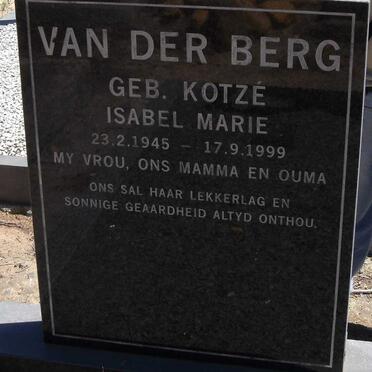 BERG Isabel Marie, van der nee KOTZE 1945-1999