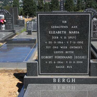 BERGH Egbert Ferdinand 1914-2001 &amp; Elizabeth Maria V.D. SPUY 1914-1992