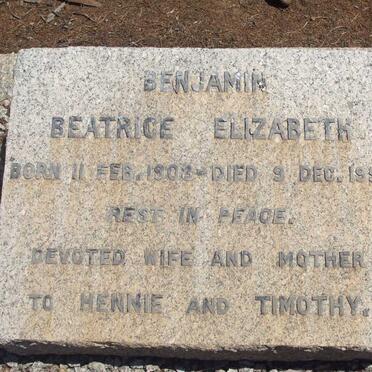 BENJAMIN Beatrice Elizabeth 1903-1957