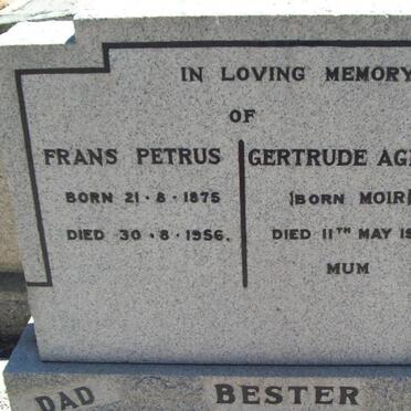 BESTER Frans Petrus 1875-1956 &amp; Gertrude Agnes MOIR -1943