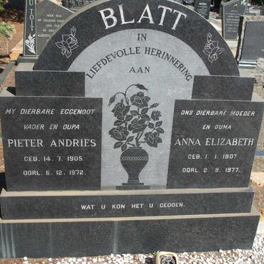 BLATT Pieter Andries 1905-1972 &amp; Anna Elizabeth 1907-1977