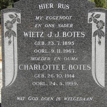 BOTES Wietz J.J. 1895-1967 &amp; Charlotte E. 1914-1999