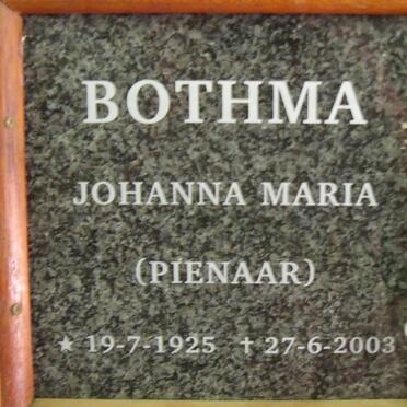 BOTHMA Johanna Maria nee PIENAAR 1925-2003