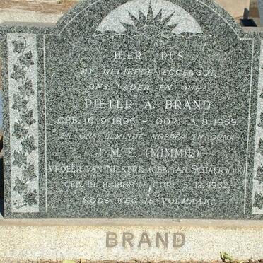 BRAND Pieter A. 1895-1959 &amp; J.M.E. voorheen VAN NIEKERK nee VAN SCHALKWYK 1888-1962