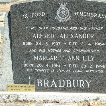 BRADBURY Alfred Alexander 1907-1964 &amp; Margaret Ann Lily 1916-1998