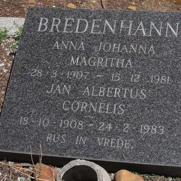 BREDENHANN Jan Albertus Cornelis 1908-1983 &amp; Anna Johanna Magritha 1907-1981