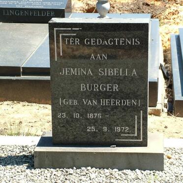 BURGER Jemina Sibella nee VAN HEERDEN 1876-1972