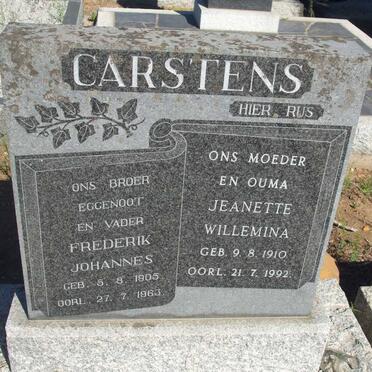 CARSTENS Frederik Johannes 1905-1963 &amp; Jeanette Willemina 1910-1992