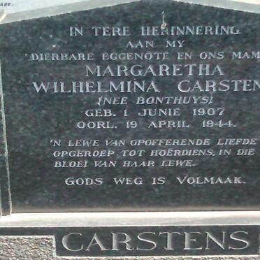 CARSTENS Margaretha Wilhelmina nee BONTHUYS 1907-1944