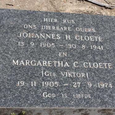 CLOETE Johannes H. 1905-1941 &amp; Margaretha C. VIKTOR 1905-1974