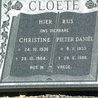 CLOETE Pieter Daniël 1933-1988 &amp; Christine 1936-1984