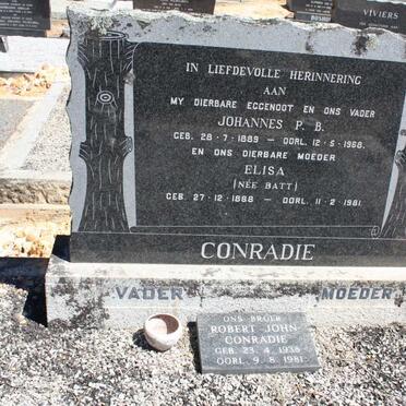 CONRADIE Johannes P.B. 1889-1968 &amp; Elisa BATT 1888-1981 :: CONRADIE Robert John 1938-1981