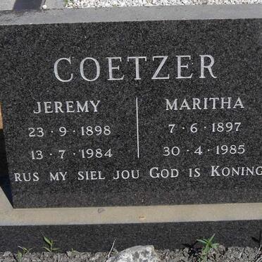 COETZER Jeremy 1898-1984 &amp; Maritha 1897-1985