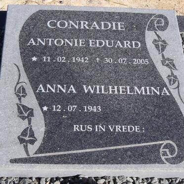 CONRADIE Antonie Eduard 1942-2005 &amp; Anna Wilhelmina 1943-