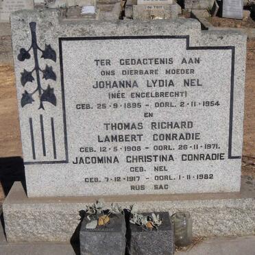CONRADIE Thomas Richard Lambert 1908-1971 &amp; Jacomina Christina NEL 1917-1982 :: NEL Johanna Lydia nee ENGELBRECHT 1895-1954