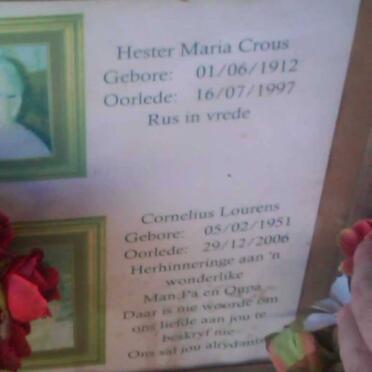 CROUS Hester Maria 1912-1997 :: LOURENS Cornelius 1951-2006