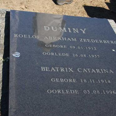DUMINY Roelof Abraham Zeederberg 1912-1957 &amp; Beatrix Catarina 1914-1996