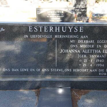 ESTERHUYSE Johanna Alettha Elizabeth nee SNYMAN 1940-1994