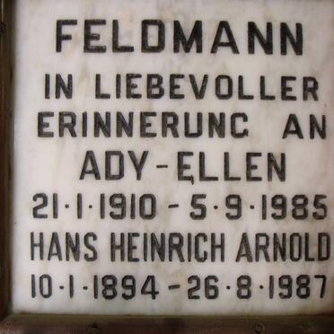 FELDMANN Hans Heinrich Arnold 1894-1987 &amp; Ady-Ellen 1910-1985