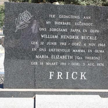 FRICK William Hendrik Buckle 1912-1968 &amp; Maria Elizabeth THERON 1911-1976