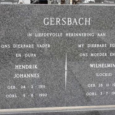 GERSBACH Hendrik Johannes 1911-1992 &amp; Wilhelmina LOCKIE 1912-1985