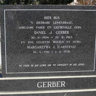 GERBER Daniel J. 1904-1967 &amp; Margaretha J. CARSTENS 1910-1978