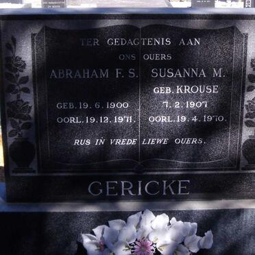 GERICKE Abraham F.S. 1900-1971 &amp; Susanna M. KROUSE 1907-1970