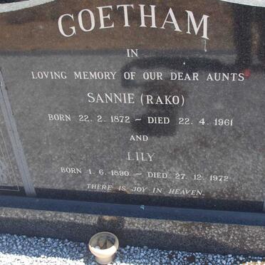 GOETHAM Sannie 1872-1961 :: GOETHAM Lily 1890-1972