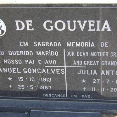 GOUVEIA Manuel Goncalves, de 1913-1987 &amp; Julia Antonia 1915-2004