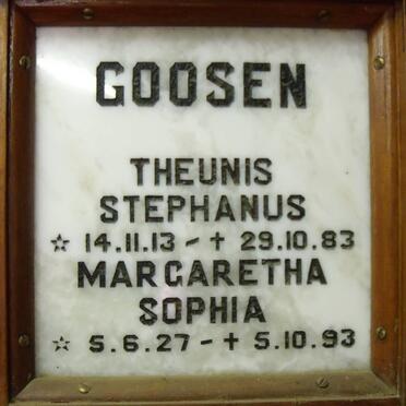 GOOSEN Theunis Stephanus 1913-1983 &amp; Margaretha Sophia 1927-1993