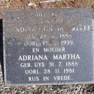 GREEFF Hendrik Gideon 1885-1939 &amp; Adriana Martha UYS 1888-1981