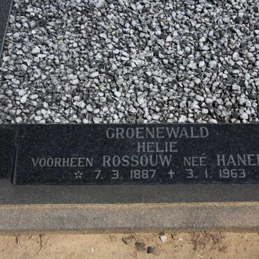 GROENEWALD Helie nee HANEKOM voorheen ROSSOUW 1887-1963