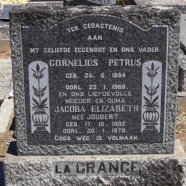 GRANGE Cornelius Petrus, la 1894-1968 &amp; Jacoba Elizabeth JOUBERT 1902-1978