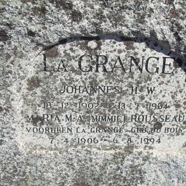 GRANGE Johannes H.W., la 1902-1964  &amp; Maria M.A. ROUSSEAU nee DU BOIS 1906-1994