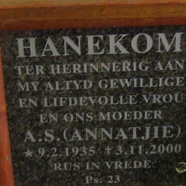 HANEKOM A.S. 1935-2000