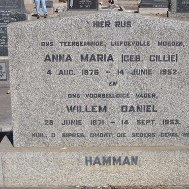 HAMMAN Willem Daniel 1871-1953 &amp; Anna Maria CILLIE 1876-1952