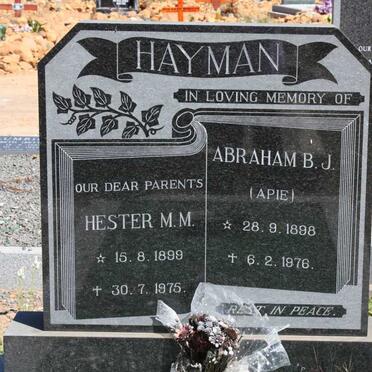 HAYMAN Abraham B.J. 1898-1976 &amp; Hester M.M. 1899-1975