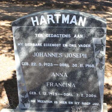 HARTMAN Johannes Joseph 1925-1968 &amp; Anna Francina 1925-2006