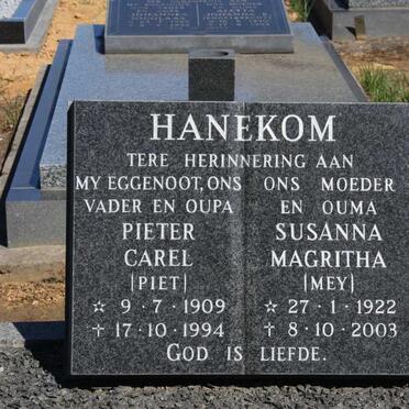 HANEKOM Pieter Carel 1909-1994 &amp; Susanna Magrietha 1922-2003